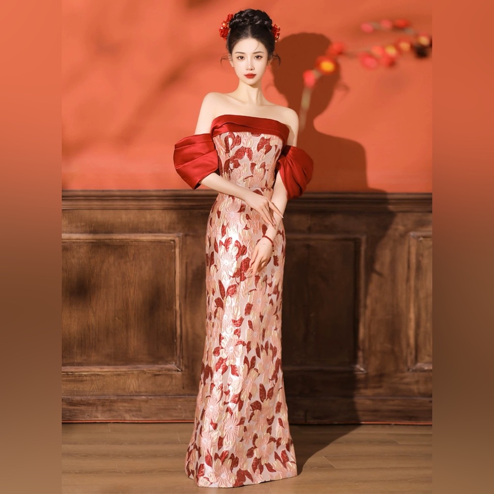 Red brocade dress